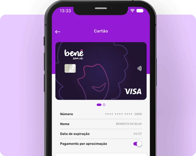 Tela do aplicativo Benê com o cartão Visa
